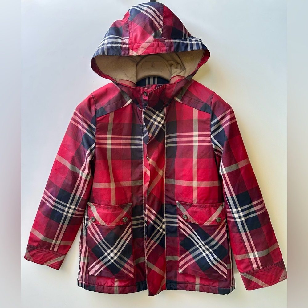 EUC Kinloch Anderson Scottish Tartan Plaid Hooded Kids Jacket, size 9